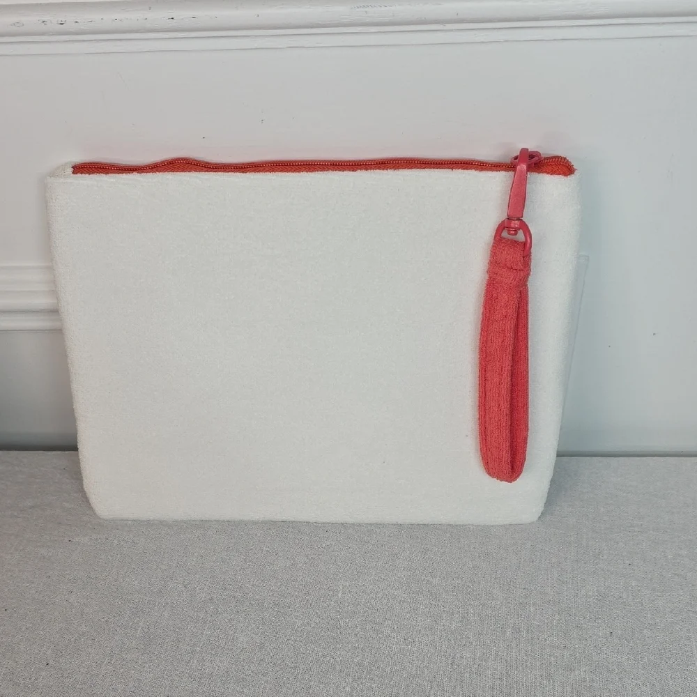 Dior White and Coral Pink CHRISTIAN DIOR Canvas Cosmetic Pouch - Picture 2 of 5